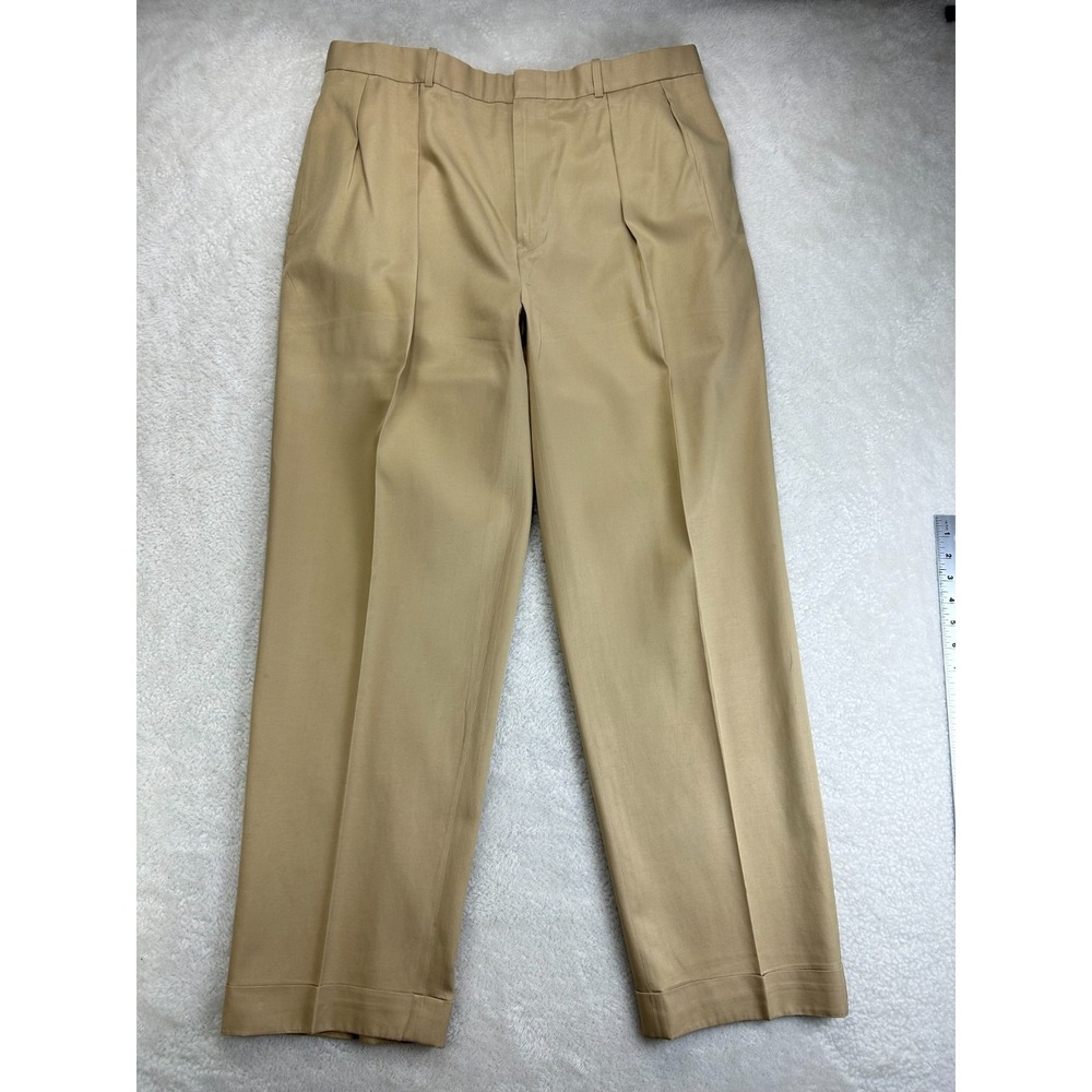 Polo By Ralph Lauren Trouser Pants Mens 38x31 Beige Pleated Straight Leg Formal
